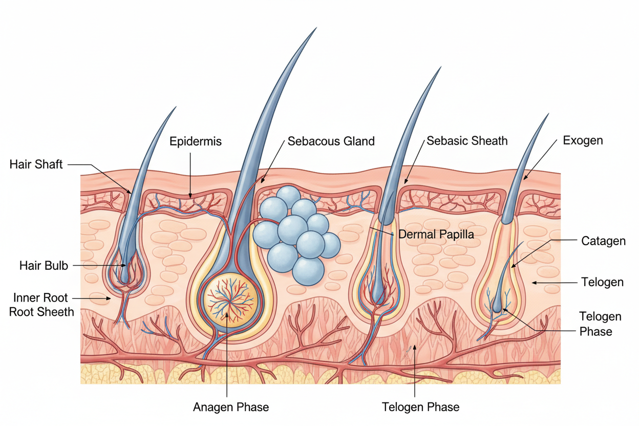scientific picture of hair follicles growing